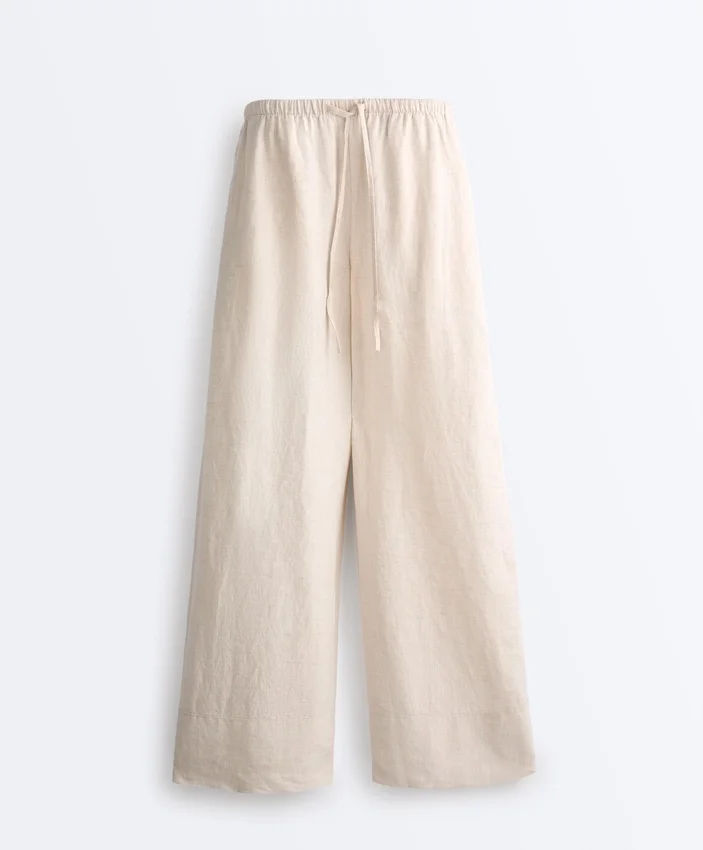 100% linnen broek met rechte pijpen 100% linnen broek met rechte pijpen