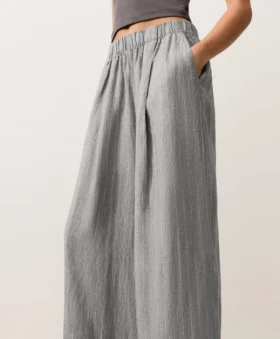 100% linnen broek met wijde pijpen en strepen
