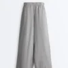 100% linnen broek met wijde pijpen en strepen