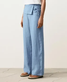 100% linnen rechte broek met omgeslagen taille