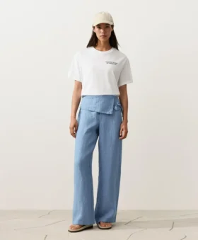 100% linnen rechte broek met omgeslagen taille