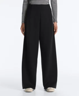 Broek met hoge taille en wijde pijpen met neopreen-effect