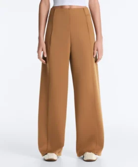 Broek met hoge taille en wijde pijpen met neopreen-effect