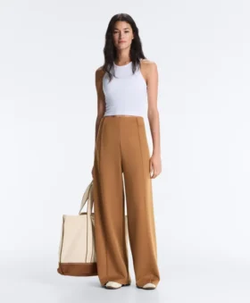 Broek met hoge taille en wijde pijpen met neopreen-effect