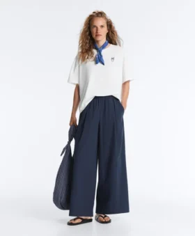 Broek met wijde pijpen van 100% katoenpopeline