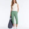 Capri-broek van piqué met katoenen riemlussen