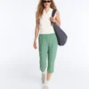 Capri-broek van piqué met katoenen riemlussen