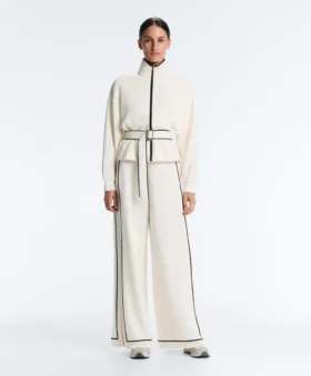 Soft Touch-modaal broek met wijde pijpen en contrasterende biezen