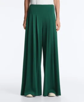 Katoen piqué broek met wijde pijpen en plooien Katoen piqué broek met wijde pijpen en plooien