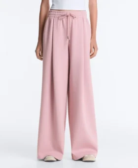 Katoenen piqué broek met plooien en rechte pijpen Katoenen piqué broek met plooien en rechte pijpen