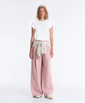 Katoenen piqué broek met plooien en rechte pijpen Katoenen piqué broek met plooien en rechte pijpen