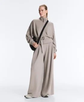 Soft Touch-modal broek met wijde pijpen en korsetdetail