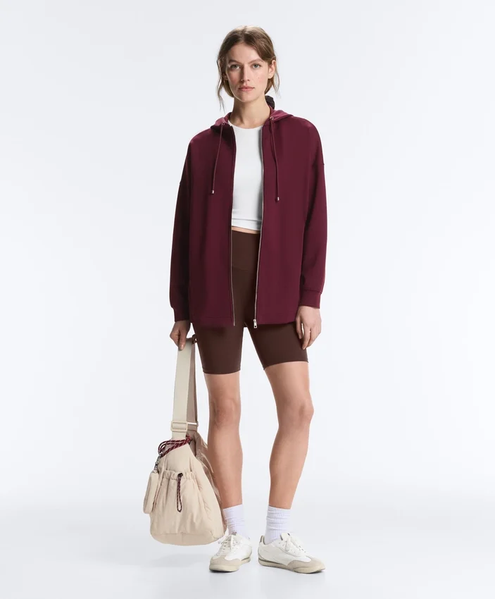 Oversized katoenen piqué jas met capuchon Oversized katoenen piqué jas met capuchon