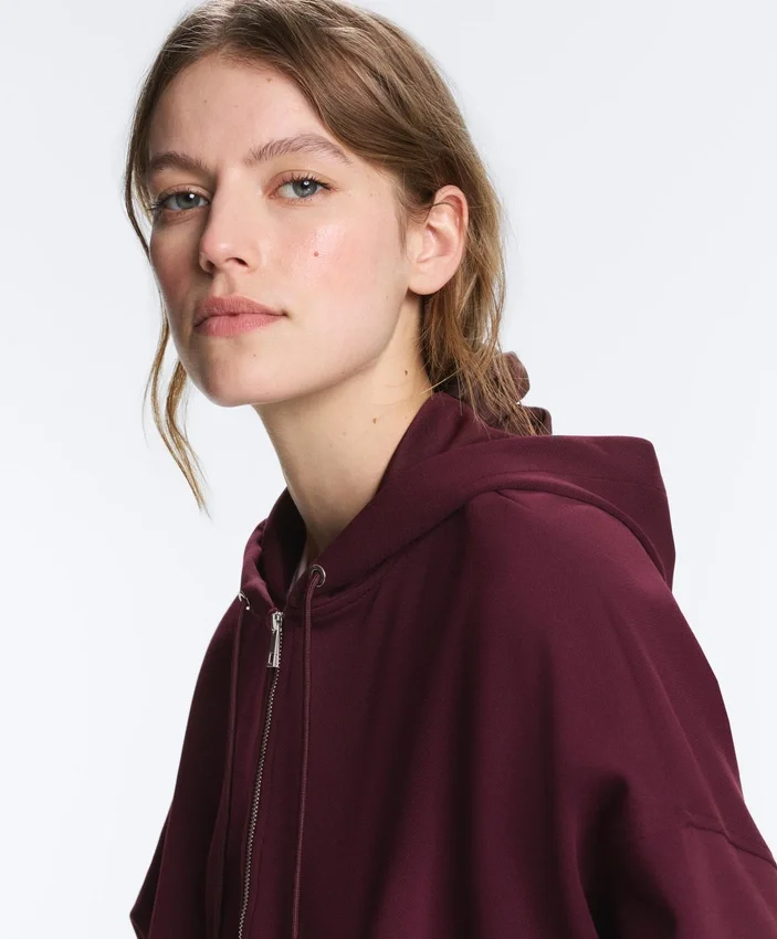 Oversized katoenen piqué jas met capuchon Oversized katoenen piqué jas met capuchon