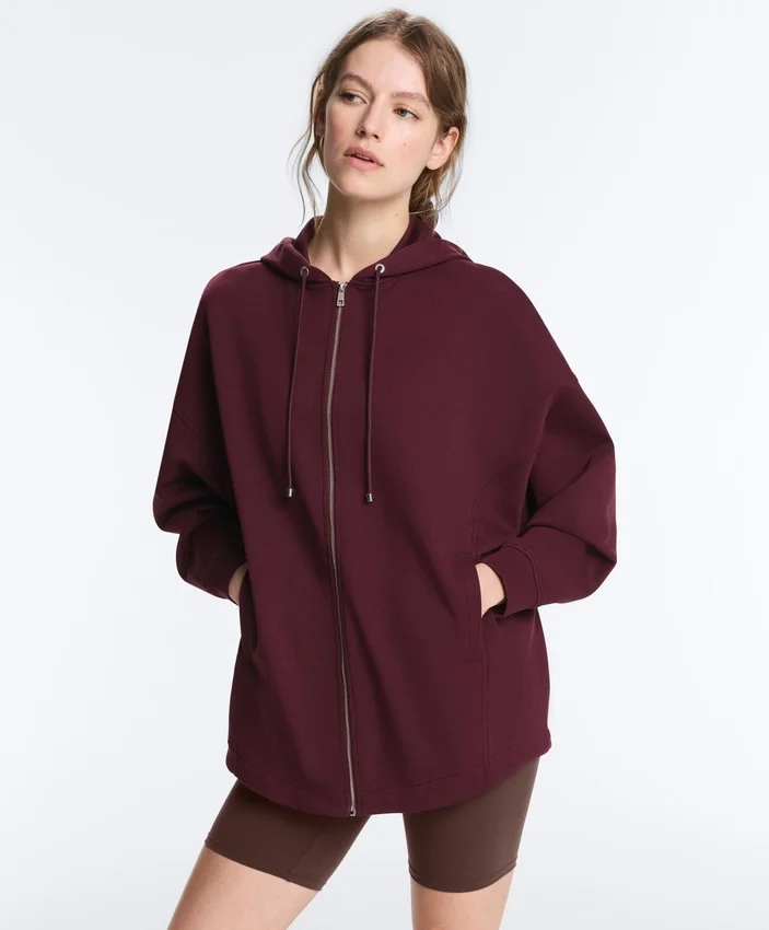 Oversized katoenen piqué jas met capuchon Oversized katoenen piqué jas met capuchon