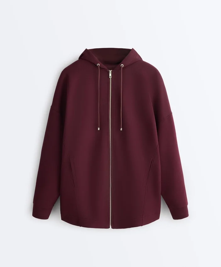 Oversized katoenen piqué jas met capuchon Oversized katoenen piqué jas met capuchon