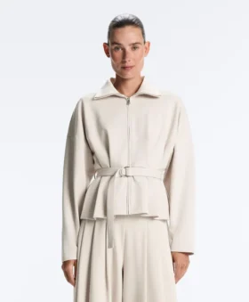Oversized katoenen piqué jas met ceintuur Oversized katoenen piqué jas met ceintuur