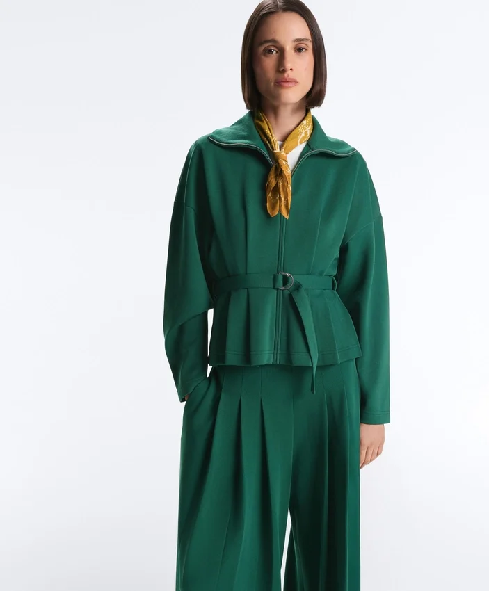 Oversized katoenen piqué jas met ceintuur Oversized katoenen piqué jas met ceintuur