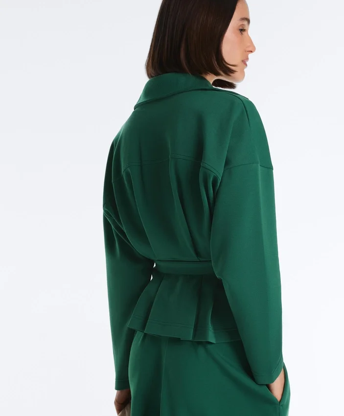 Oversized katoenen piqué jas met ceintuur Oversized katoenen piqué jas met ceintuur