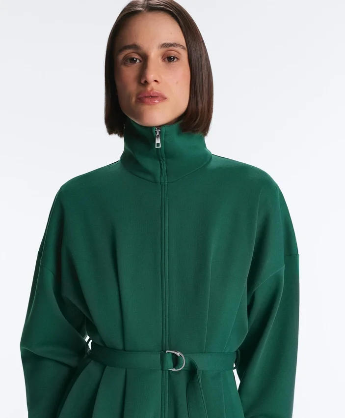 Oversized katoenen piqué jas met ceintuur Oversized katoenen piqué jas met ceintuur