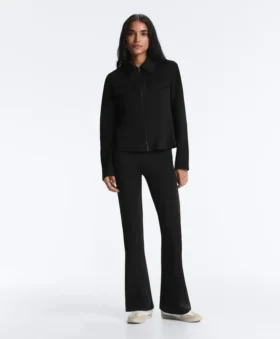 Wijd uitlopende broek met hoge taille en neopreen-effect
