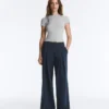 Piqué-broek met wijde pijpen van katoen Piqué-broek met wijde pijpen van katoen