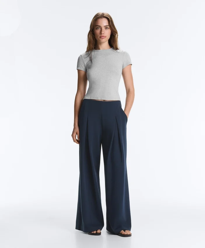 Piqué-broek met wijde pijpen van katoen Piqué-broek met wijde pijpen van katoen