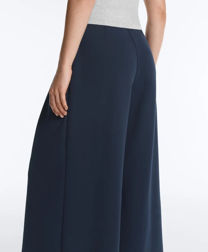 Piqué-broek met wijde pijpen van katoen Piqué-broek met wijde pijpen van katoen
