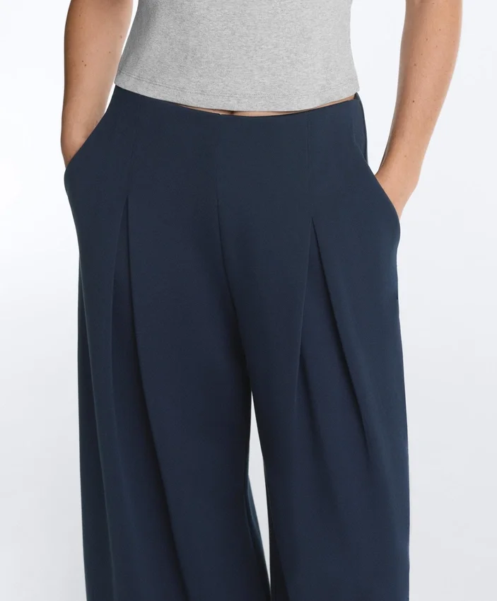 Piqué-broek met wijde pijpen van katoen Piqué-broek met wijde pijpen van katoen