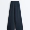 Piqué-broek met wijde pijpen van katoen Piqué-broek met wijde pijpen van katoen