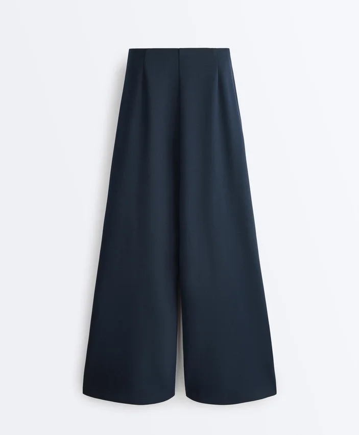 Piqué-broek met wijde pijpen van katoen Piqué-broek met wijde pijpen van katoen