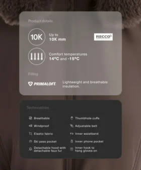 Primaloft® waterafstotend skijassen met superslanke pasvorm Primaloft® waterafstotend skijassen met superslanke pasvorm