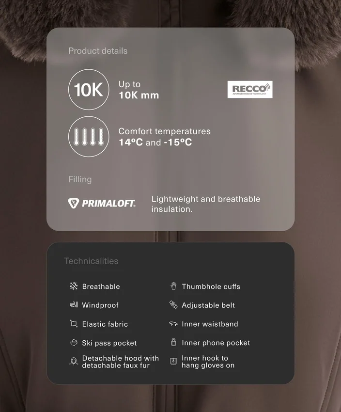 Primaloft® waterafstotend skijassen met superslanke pasvorm Primaloft® waterafstotend skijassen met superslanke pasvorm