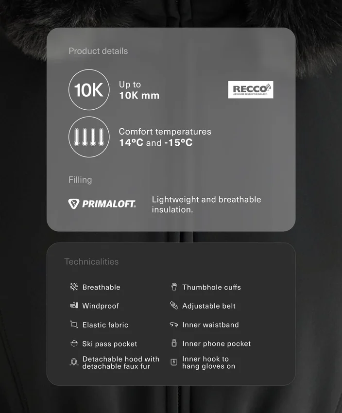 Primaloft® waterafstotend skijassen met superslanke pasvorm Primaloft® waterafstotend skijassen met superslanke pasvorm