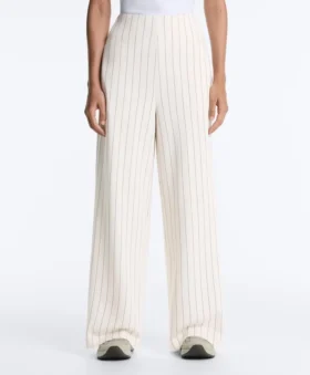 Soft Touch-broek met wijde pijpen, hoge taille en krijtstreep