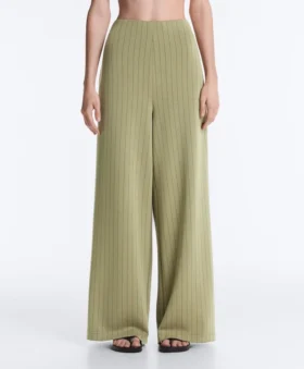 Soft Touch-broek met wijde pijpen, hoge taille en krijtstreep Soft Touch-broek met wijde pijpen, hoge taille en krijtstreep