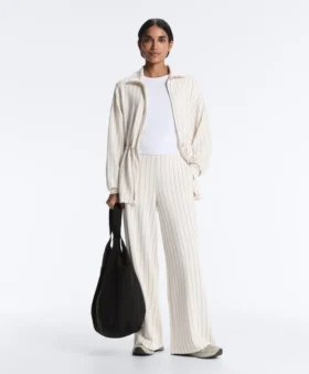 Soft Touch-broek met wijde pijpen, hoge taille en krijtstreep