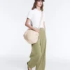 Soft Touch-broek met wijde pijpen, hoge taille en krijtstreep