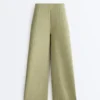 Soft Touch-broek met wijde pijpen, hoge taille en krijtstreep