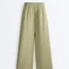 Soft Touch-broek met wijde pijpen, hoge taille en krijtstreep