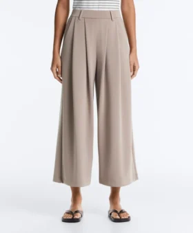 Soft Touch-cropped broek met wijde pijpen, modal en plooien