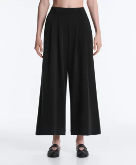 Soft Touch-cropped broek met wijde pijpen, modal en plooien