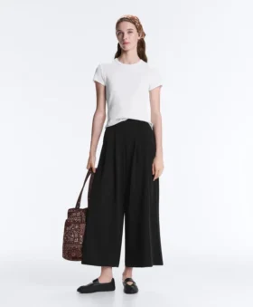 Soft Touch-cropped broek met wijde pijpen, modal en plooien