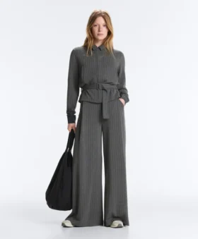 Soft Touch modal broek met brede pijpen en krijtstreep