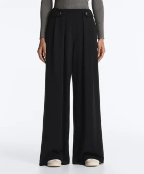 Soft Touch-modale broek met wijde pijpen en plooidetail in de taille