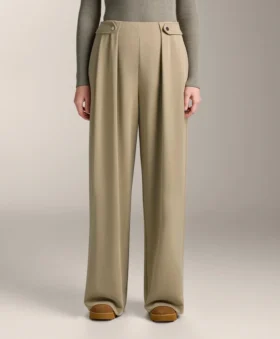 Soft Touch-modale broek met wijde pijpen en plooidetail in de taille
