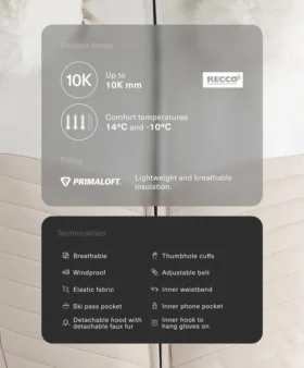 Super-slim fit Primaloft® ski-jas met kleurblokken, waterafstotend en gewatteerd