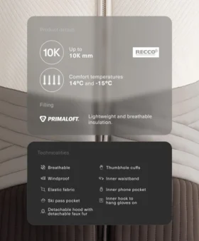 Supergetailleerd, waterafstotend Primaloft®-skijas met kleurblokken