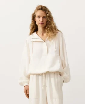Sweatshirt met halve ritssluiting en zak aan de voorkant, gemaakt van een mix van lyocell en 24% linnen