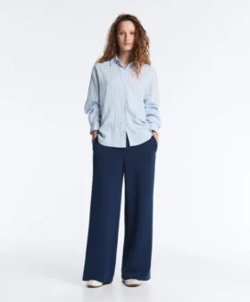 Twill broek met rechte pijpen en band aan de zijkant